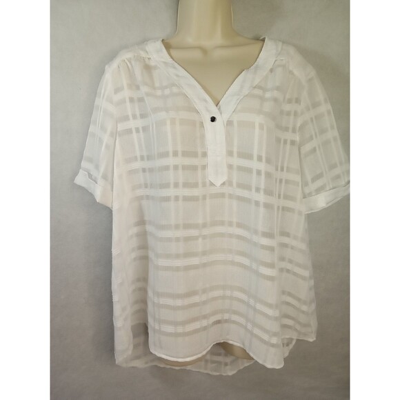 Alfani Women Lg White Short Sleeve V Neck Sheer Blouse - Picture 1 of 11